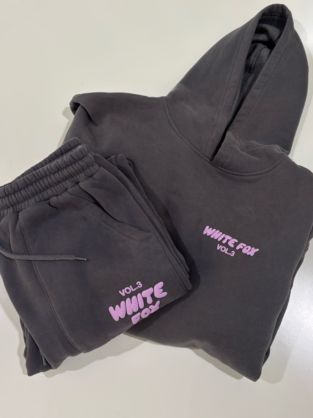WHITE FOX Vol.3 Charcoal Hoodie & Sweatpants Set with Pink Logo